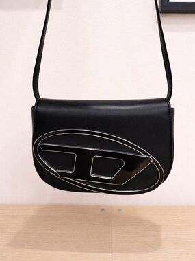 Diesel Black Oval-Emblem Crossbody Bag